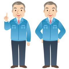作業着の中年男性　社長　表情ポーズ
