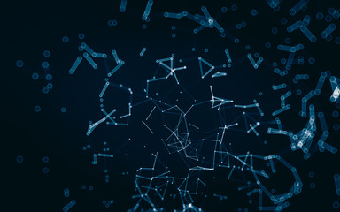 Abstract polygonal space low poly dark background, 3d rendering