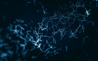 Abstract polygonal space low poly dark background, 3d rendering