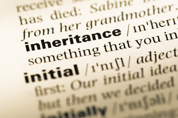 Fototapeta premium Close up of old English dictionary page with word inheritance