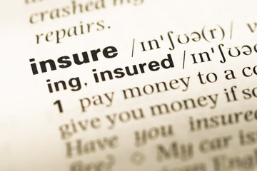 Obraz premium Close up of old English dictionary page with word insure