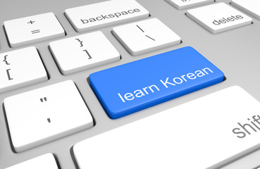 Learn Korean key on a computer keyboard for online classes to speak, read, and write the language, 3D rendering