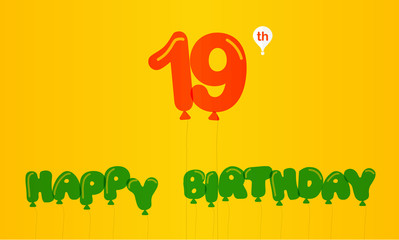 19 year birthday celebration flat color, 19th anniversary decorative flat modern style - vector illustration