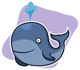A vector illustration of smiling blue whale 
