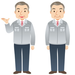 作業着の中年男性　社長　表情ポーズ