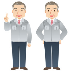 作業着の中年男性　社長　表情ポーズ
