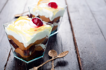 dessert with cream in a glass