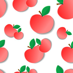 Apples with Leaves on a white background.Seamless pattern