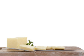 slicing butter on wooden board