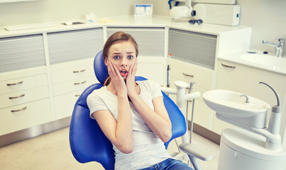 scared and terrified patient girl at dental clinic