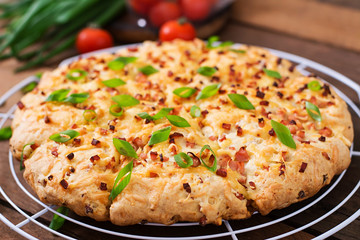 Soda scones (bread)  with ham, cheese and chives. English cuisine.