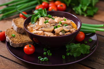 Hungarian paprikas (goulash) chicken with mushrooms