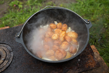 potatoes in a cauldron