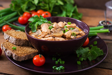 Hungarian paprikas (goulash) chicken with mushrooms