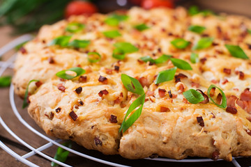 Soda scones (bread)  with ham, cheese and chives. English cuisine