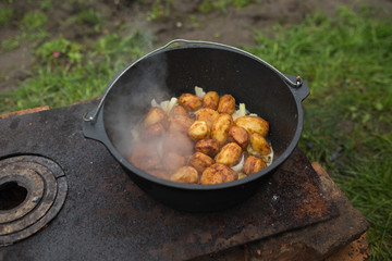 potatoes in a cauldron