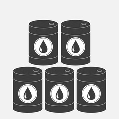 Oil barrel set with oil drop sign icon.  Isolated. Black sign on white background. Oil droplet. Flat design.