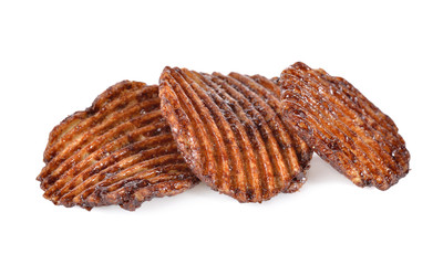 potato chips with chocolate flavored on white background