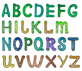 English alphabet letters in patterns on a white background
