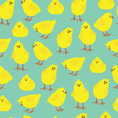 Seamless pattern with funny chickens on a blue background. EPS10 vector illustration.