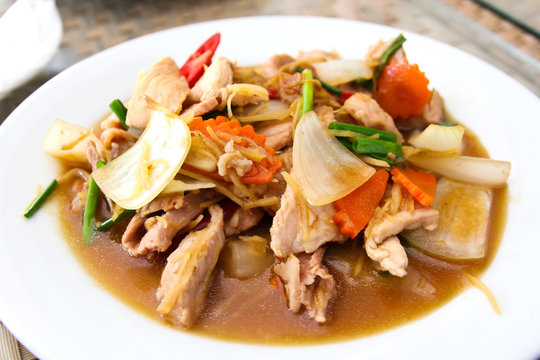 Stir Fried Pork with Ginger ,Thai food.
