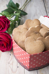 Festive cookies with hearts and roses for Valentine's Day.