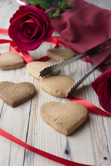 Homemade Heart Shape Cookies With Red Ribbon