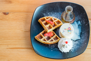 waffles with vanilla ice cream