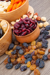 Dried fruits in wooden bowl