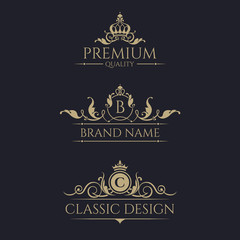 Monogram with crown. Premium borders set.