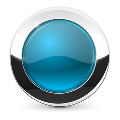 Blue glass button with metal frame