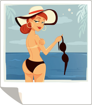 Topless Girl on a Beach Vector Cartoon
