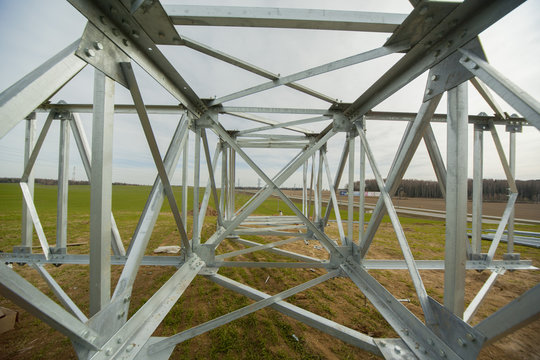 power tower lying on the ground before installation