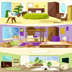 Horizontal Cartoon Living Room Interior Banners