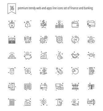 36 linear icons of finance and banking for web and app design