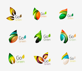 Fototapeta premium Colorful geometric nature concepts - abstract leaf logos, multicolored icons, symbol set