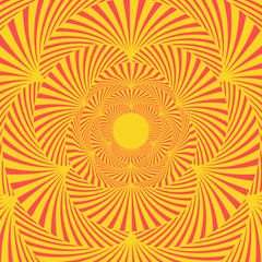 a kaleidoscope view of stylized palm foliage in yellow and red