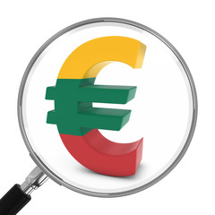 Lithuania Finance Concept - Lithuanian Euro Symbol Under Magnifying Glass - 3D Illustration