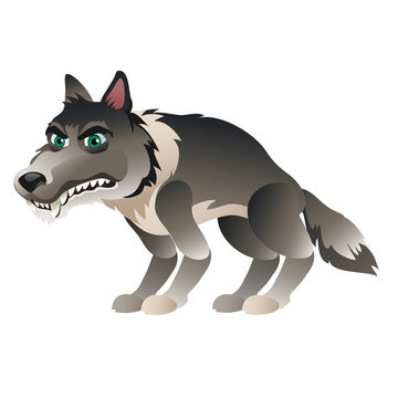 Wolf in cartoon style closeup, isolated vector 