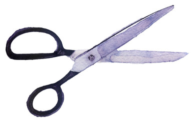 watercolor sketch: a scissors on a white background