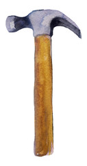A watercolour drawing of a hammer