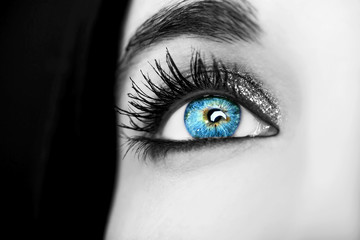 Beautiful insightful look blue  woman's eyes