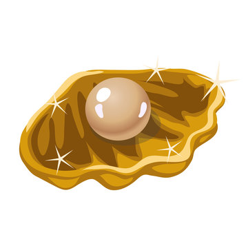 Single beige pearl in a Golden shell