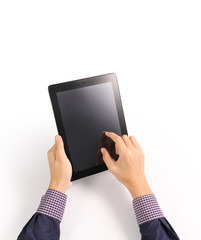 hands holding contemporary digital tablet