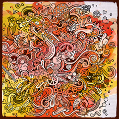 Cartoon hand-drawn doodles hippie illustration