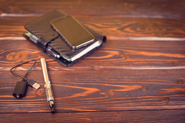 set of objects with electronic cigarette