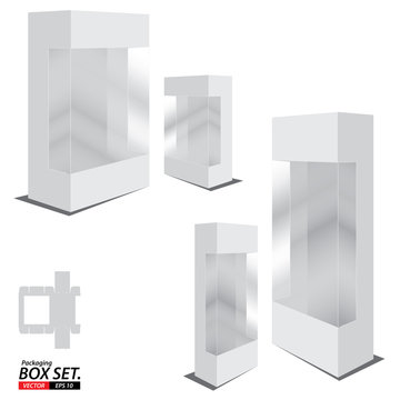 Packaging Box Design. White Packaging Box Design. Box set isolated on white background.