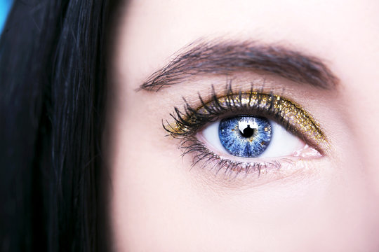 Beautiful insightful look blue  woman's eyes