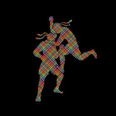 Obraz na płótnie Canvas Muay Thai, Thai Boxing, action designed using colorful pixels graphic vector