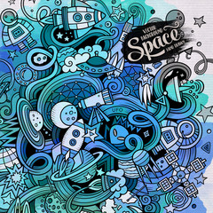 Cartoon hand-drawn doodles Space illustration
